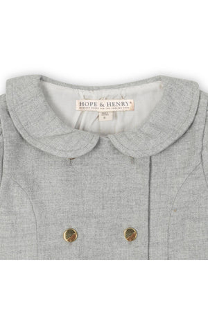 Gray heather flannel dress by Hope & Henry featuring a double-breasted design and a classic collar, suitable for toddlers.