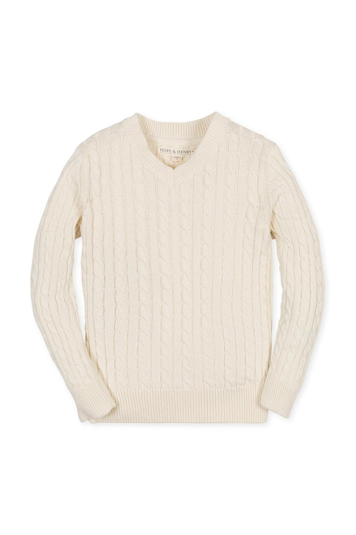 Hope & Henry Organic Cotton V-Neck Cable Sweater, Ivory, Toddler & Kids