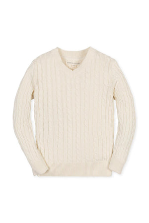 Hope & Henry Organic Cotton V-Neck Cable Sweater, Ivory, Toddler & Kids