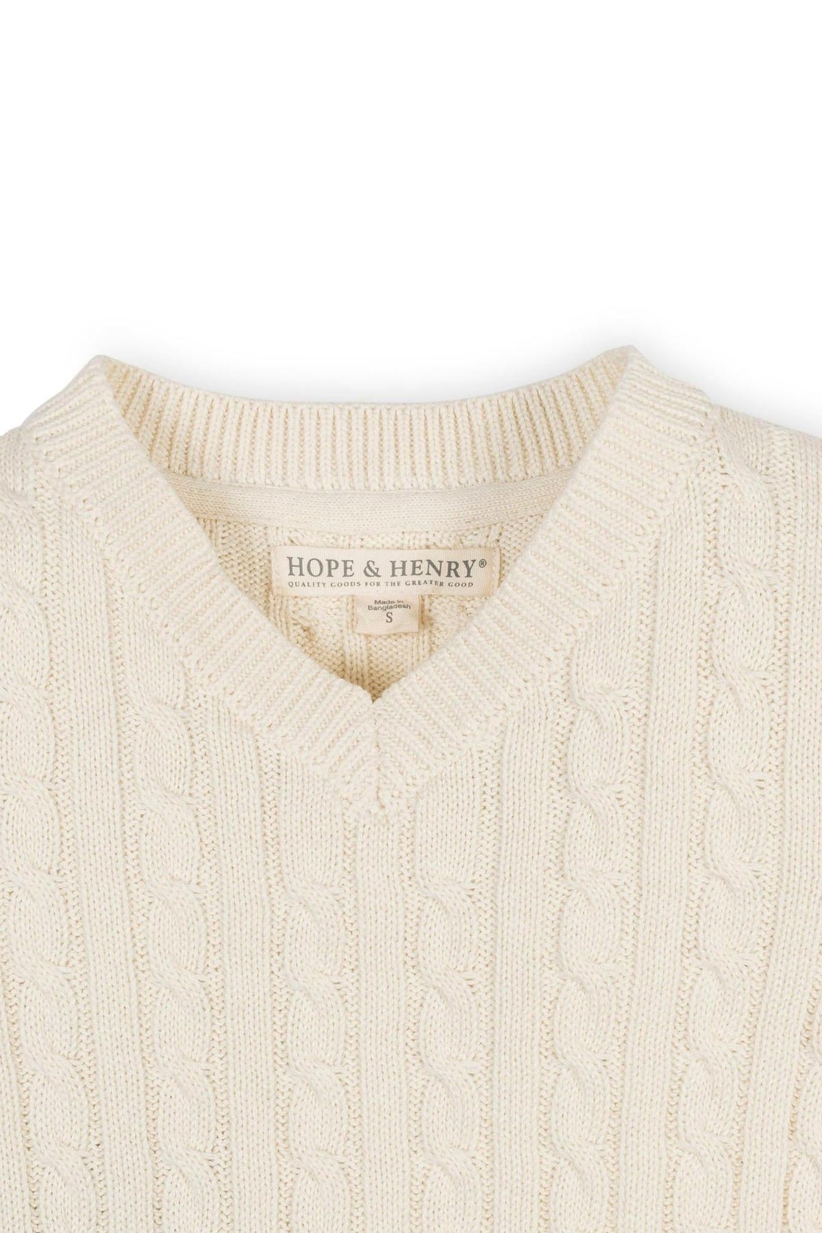 Hope & Henry Organic Cotton V-Neck Cable Sweater, Ivory, Toddler & Kids