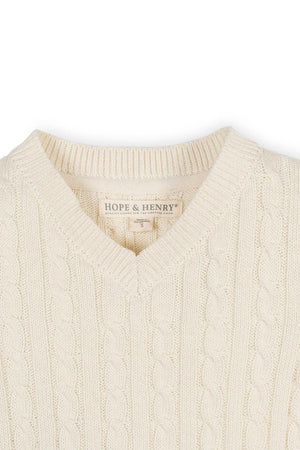 Hope & Henry Organic Cotton V-Neck Cable Sweater, Ivory, Toddler & Kids