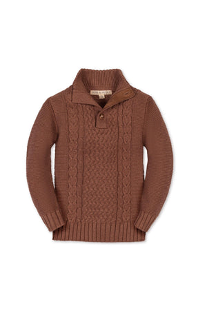 Organic Cotton Mock Neck Cable Sweater