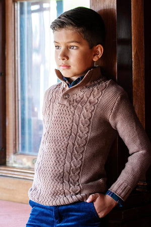 Organic Cotton Mock Neck Cable Sweater
