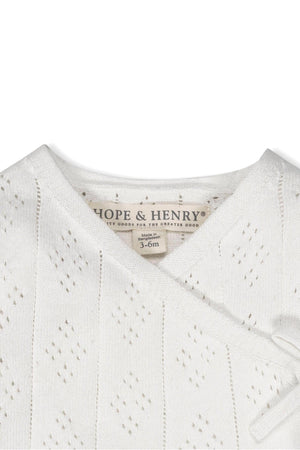 White Hope & Henry organic cotton sweater with pointelle detailing and side-tie closure, size 3-6 months.
