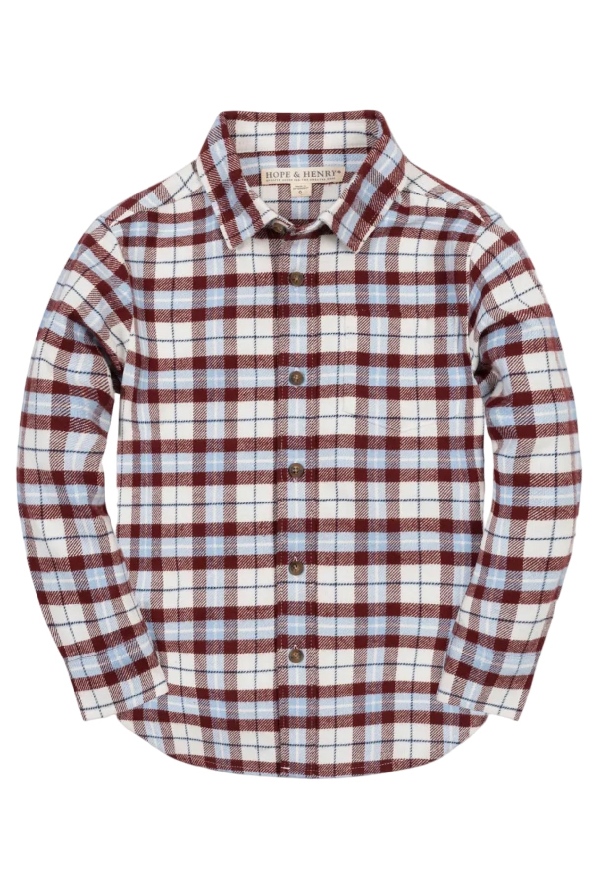 Organic Cotton Flannel Shirt, Burgundy and Blue Plaid, Sizes 2T-18