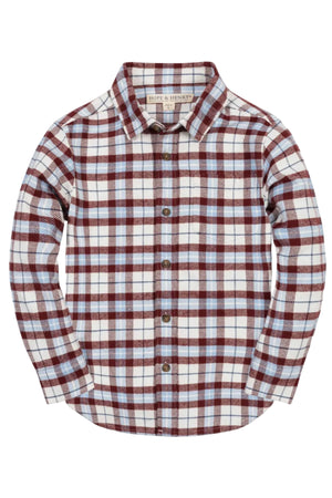 Organic Cotton Flannel Shirt, Burgundy and Blue Plaid, Sizes 2T-18