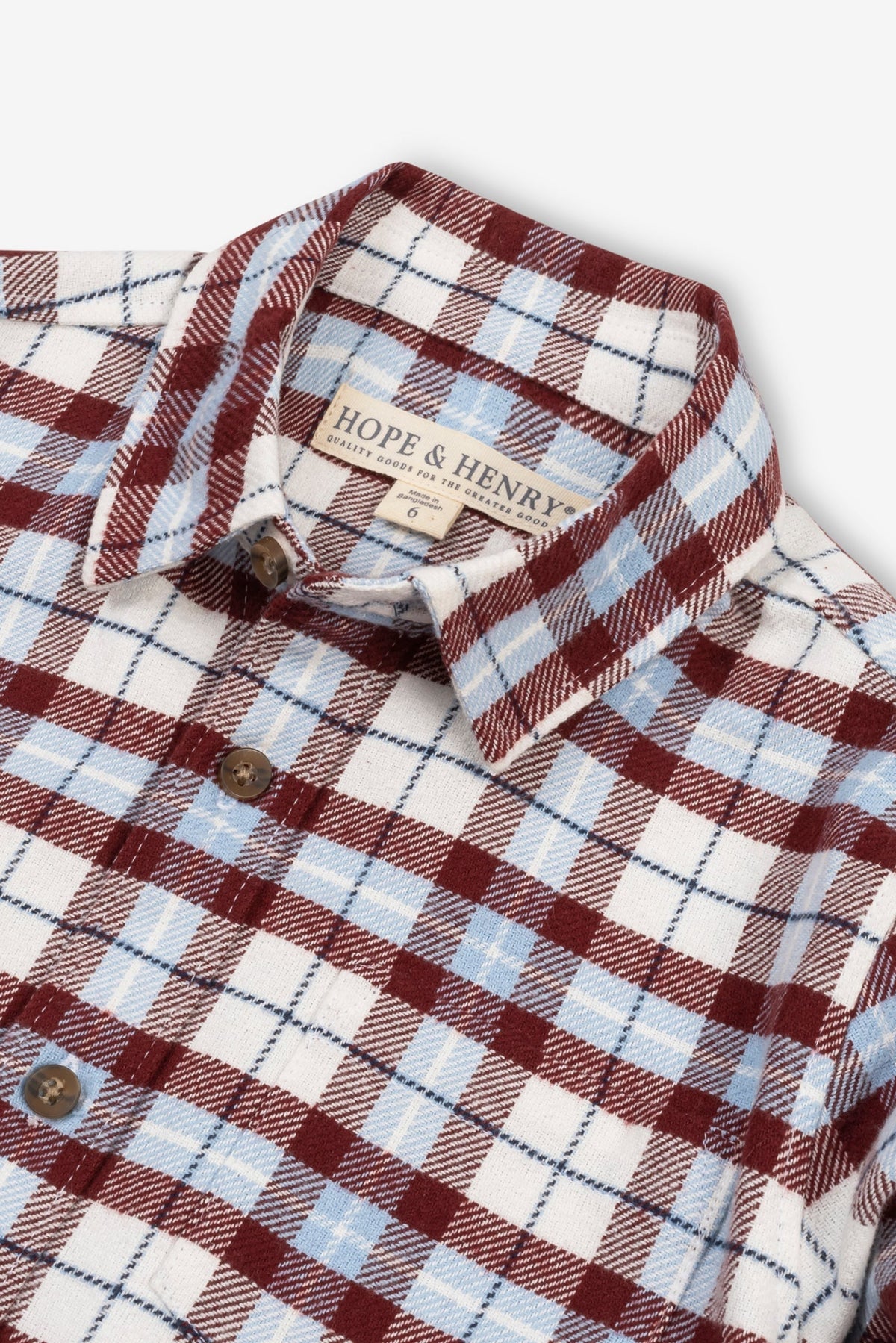 Organic Cotton Flannel Shirt, Burgundy and Blue Plaid, Sizes 2T-18