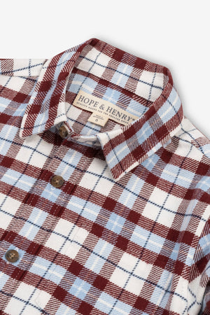 Organic Cotton Flannel Shirt, Burgundy and Blue Plaid, Sizes 2T-18