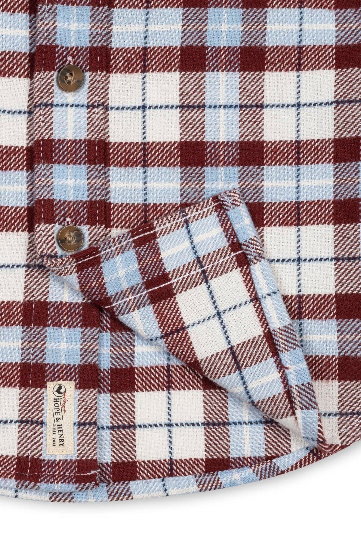 Organic Cotton Flannel Shirt, Burgundy and Blue Plaid, Sizes 2T-18