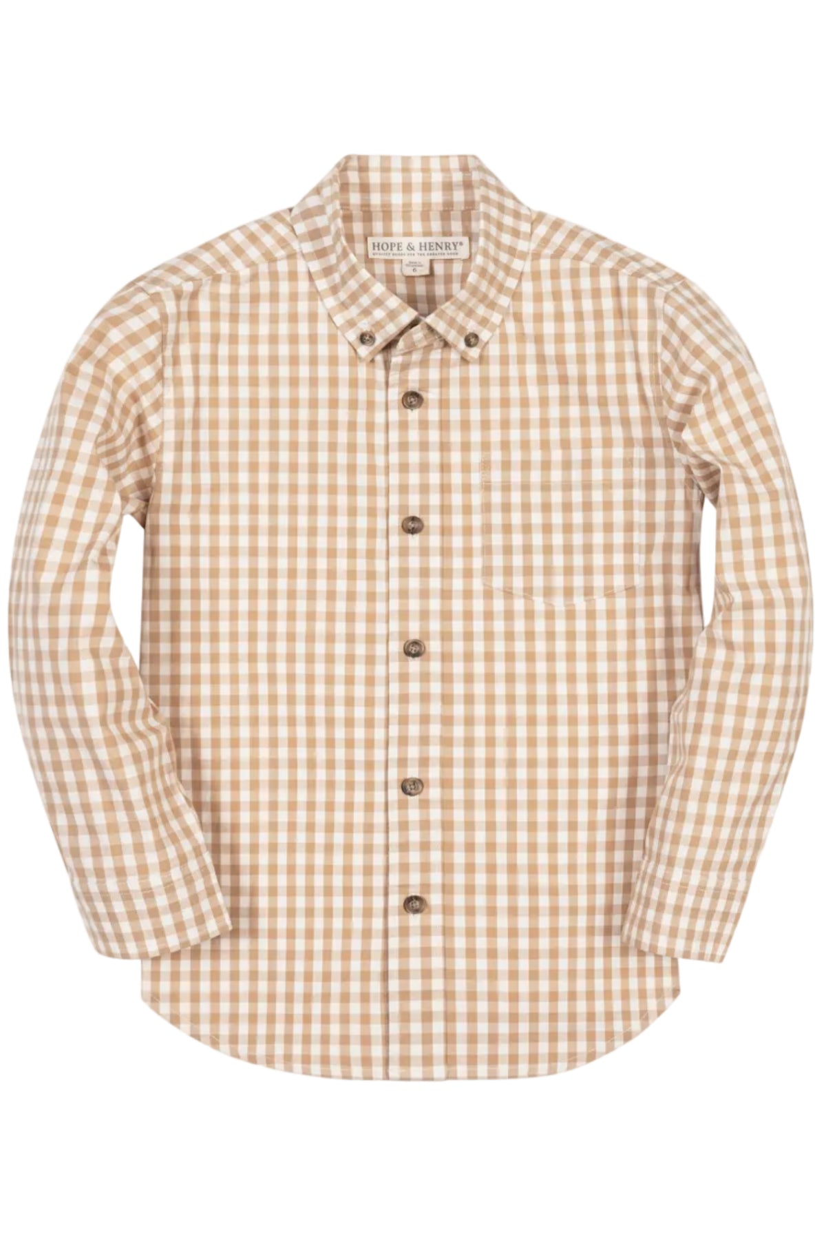 Organic Cotton Stretch Poplin Shirt, Tan Gingham, Sizes 2T-18