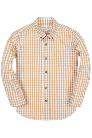 Organic Cotton Stretch Poplin Shirt, Tan Gingham, Sizes 2T-18