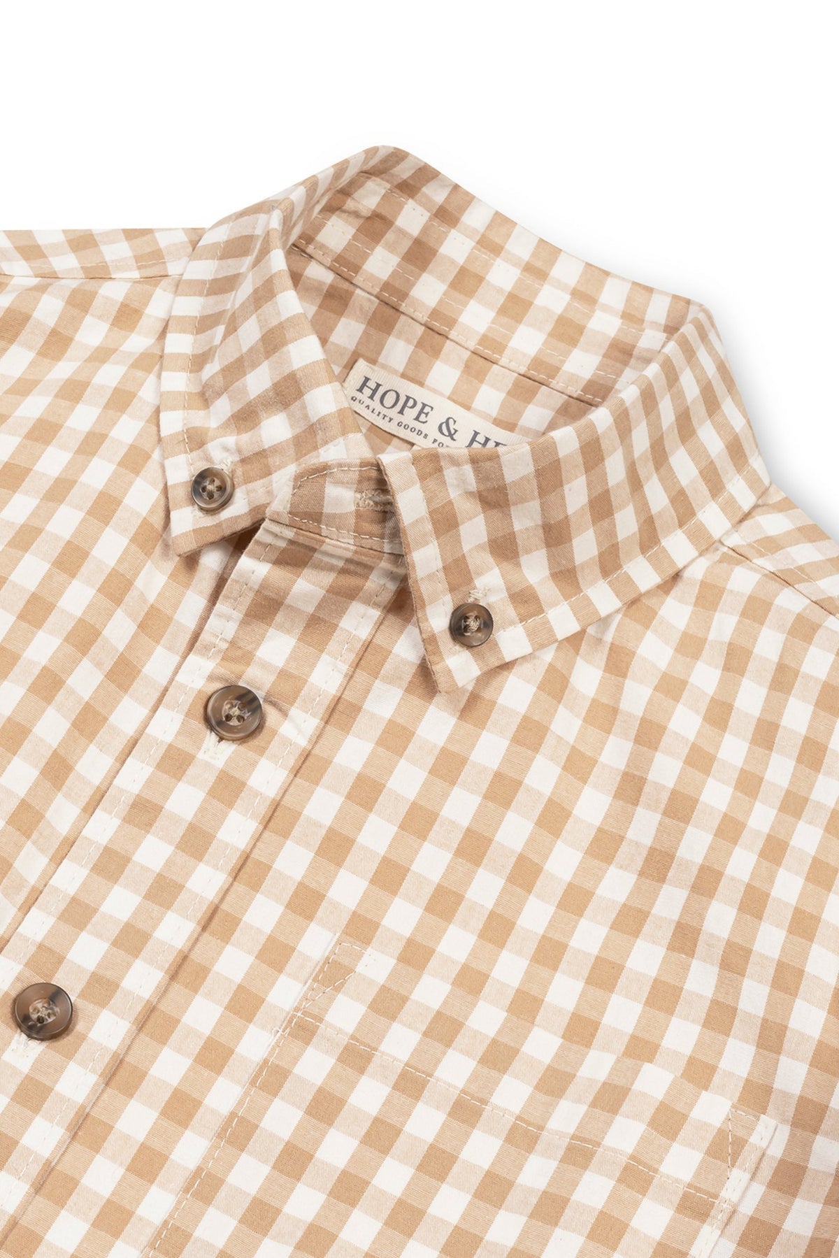 Organic Cotton Stretch Poplin Shirt, Tan Gingham, Sizes 2T-18
