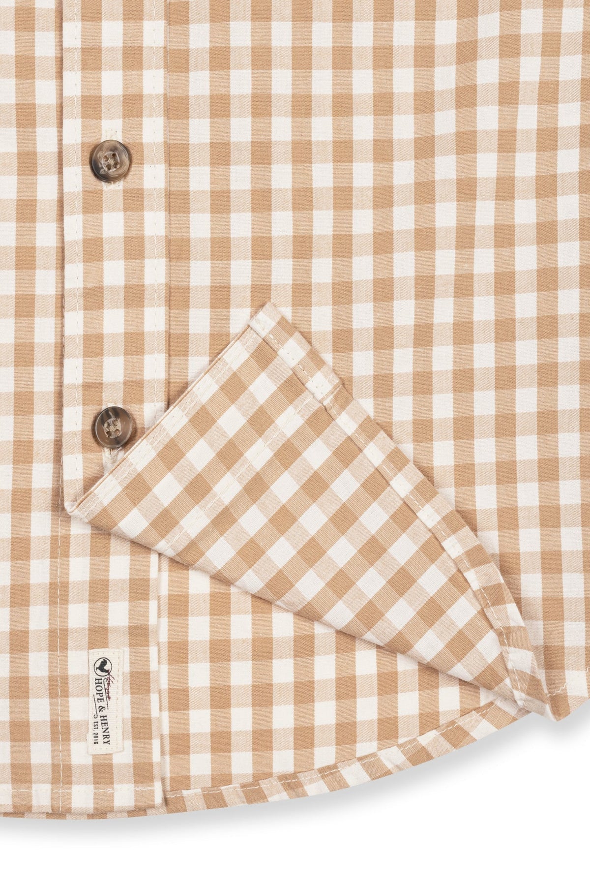 Organic Cotton Stretch Poplin Shirt, Tan Gingham, Sizes 2T-18