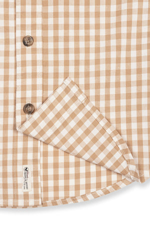 Organic Cotton Stretch Poplin Shirt, Tan Gingham, Sizes 2T-18