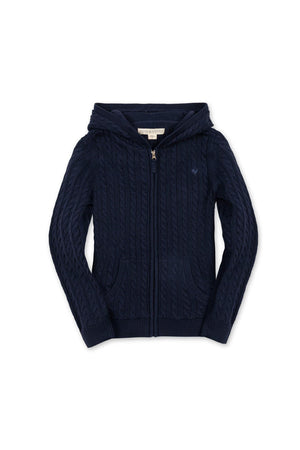 Organic Cotton Full Zip Hooded Sweater, Navy, Sizes 2T-18