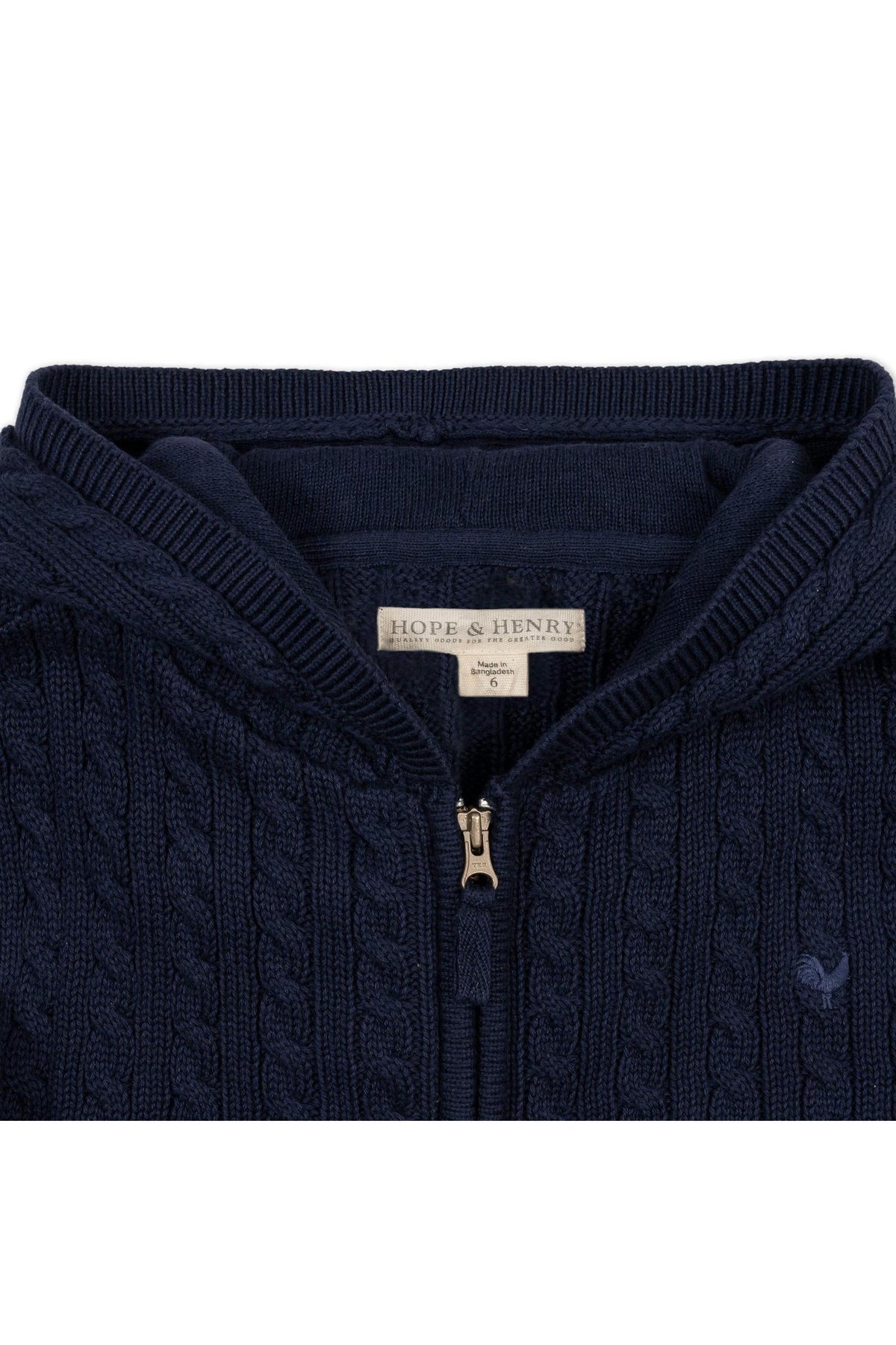 Organic Cotton Full Zip Hooded Sweater, Navy, Sizes 2T-18