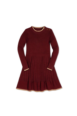 Organic Cotton Mock Neck Flounce Sweater Dress, Oxblood, Toddler & Kids