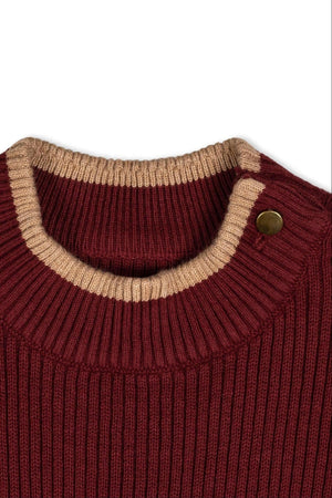 Organic Cotton Mock Neck Flounce Sweater Dress, Oxblood, Toddler & Kids