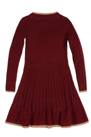 Organic Cotton Mock Neck Flounce Sweater Dress, Oxblood, Toddler & Kids