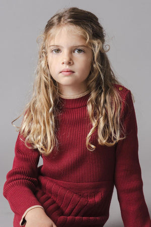 Organic Cotton Mock Neck Flounce Sweater Dress, Oxblood, Toddler & Kids