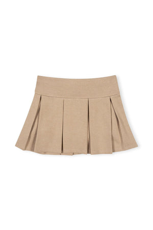 Pleated skort in camel color made from organic cotton, featuring a comfortable waistband and classic schoolgirl style, ideal for toddlers and girls. Perfect for school uniforms and everyday wear.