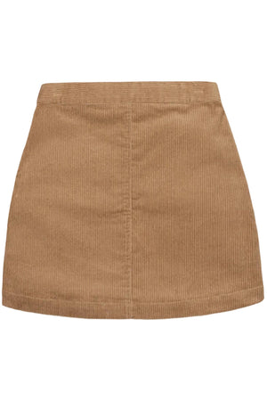 Brown organic cotton corduroy skirt featuring a button front design. This stylish piece is perfect for toddlers and girls, making it a versatile addition to fall wardrobes.