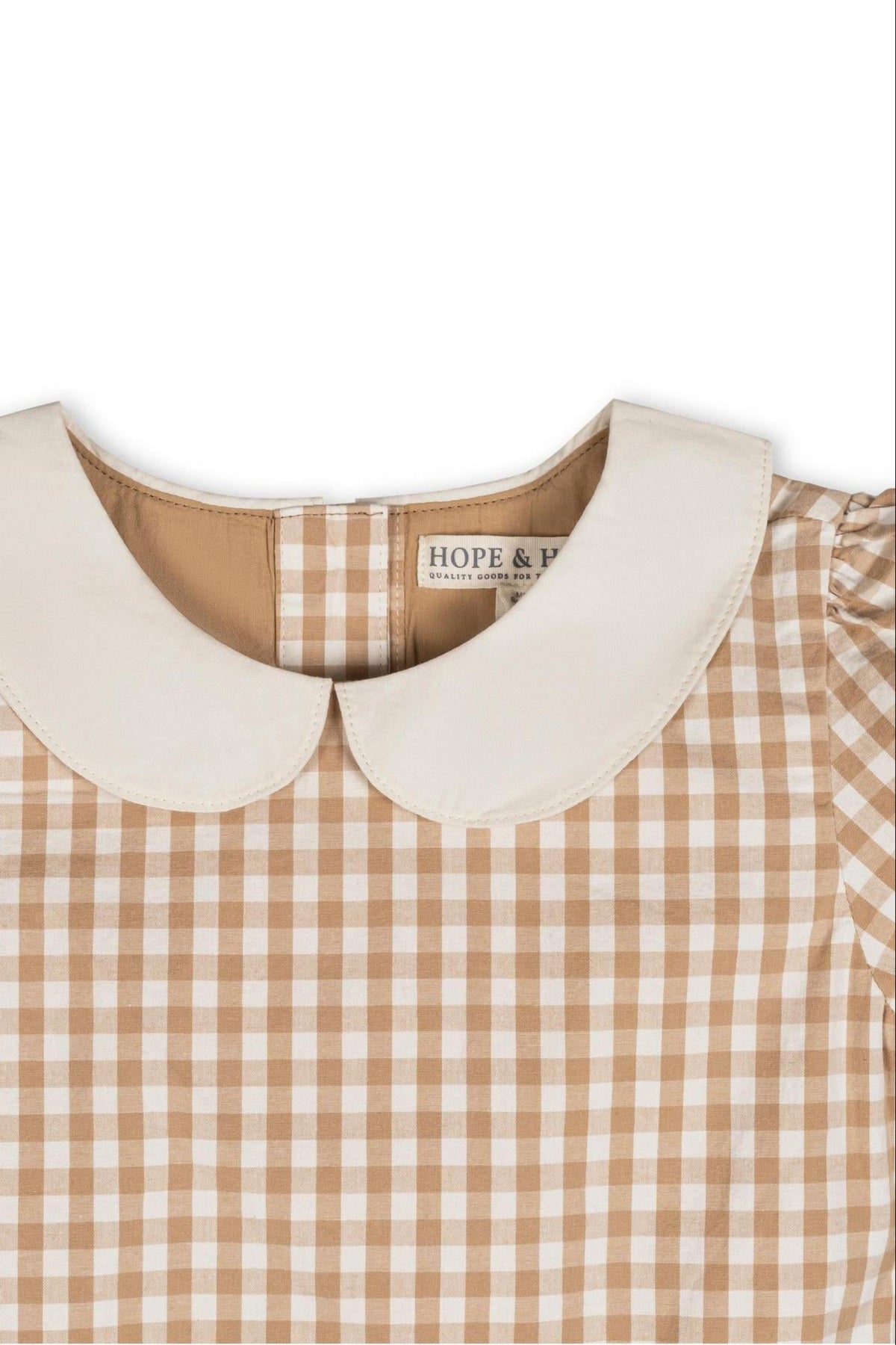 Organic Cotton Stretch Poplin Peter Pan Collar Dress, Tan Gingham, Toddler & Kids