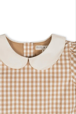 Organic Cotton Stretch Poplin Peter Pan Collar Dress, Tan Gingham, Toddler & Kids