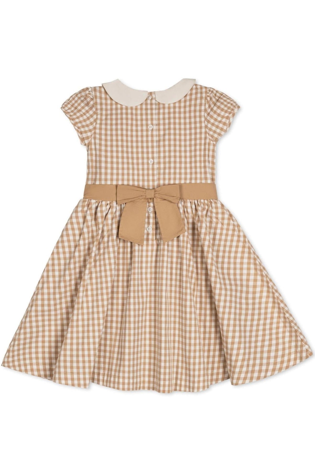 Organic Cotton Stretch Poplin Peter Pan Collar Dress, Tan Gingham, Toddler & Kids