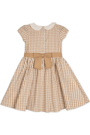 Organic Cotton Stretch Poplin Peter Pan Collar Dress, Tan Gingham, Toddler & Kids