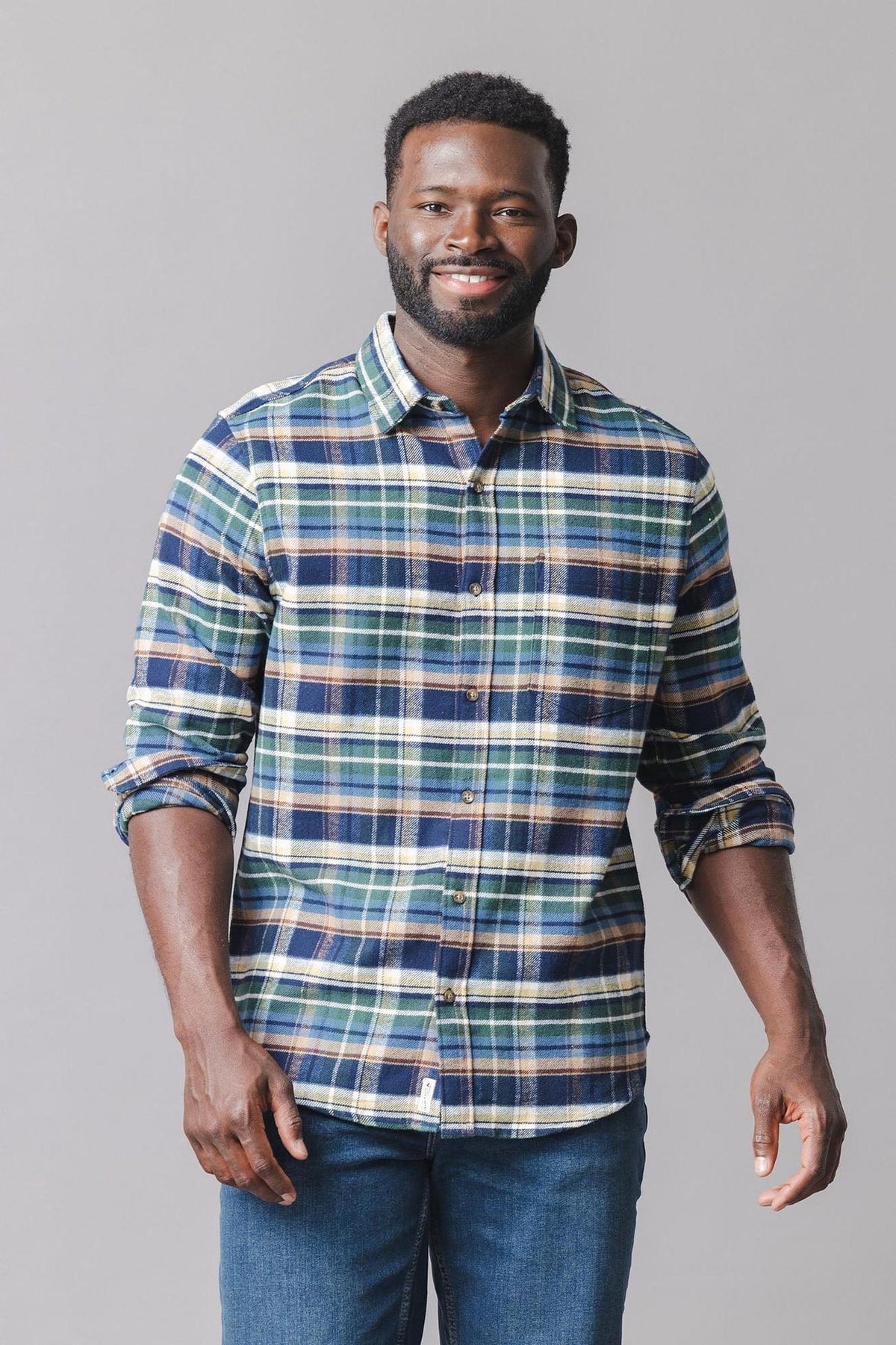 Organic Cotton Flannel Shirt, Navy Plaid, Men, Matching Moments