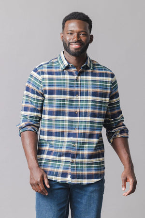 Organic Cotton Flannel Shirt, Navy Plaid, Men, Matching Moments