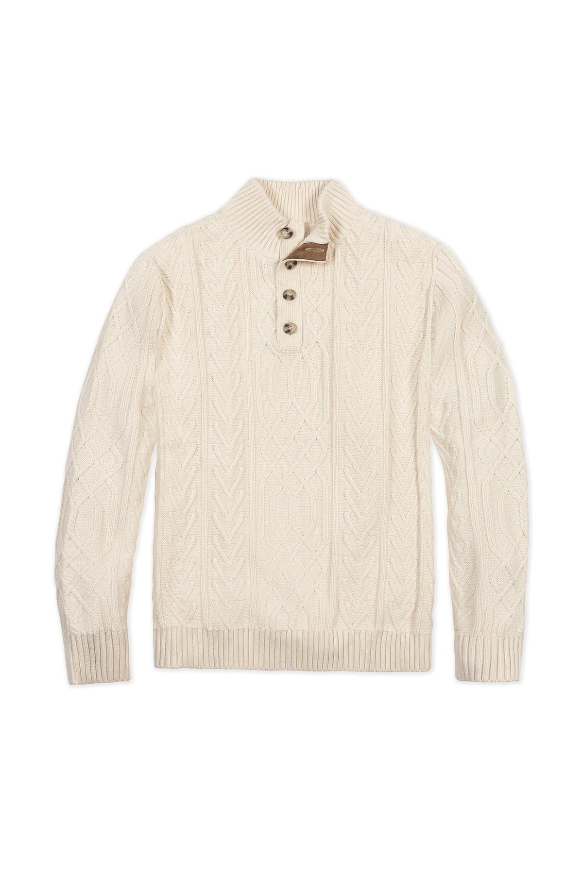 Organic Cotton Mock Neck Cable Sweater, Ivory, Men, Family Matching