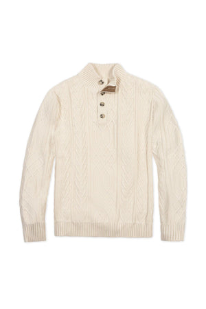 Organic Cotton Mock Neck Cable Sweater, Ivory, Men, Family Matching