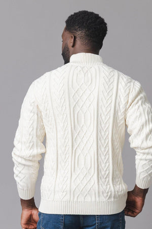Organic Cotton Mock Neck Cable Sweater, Ivory, Men, Family Matching