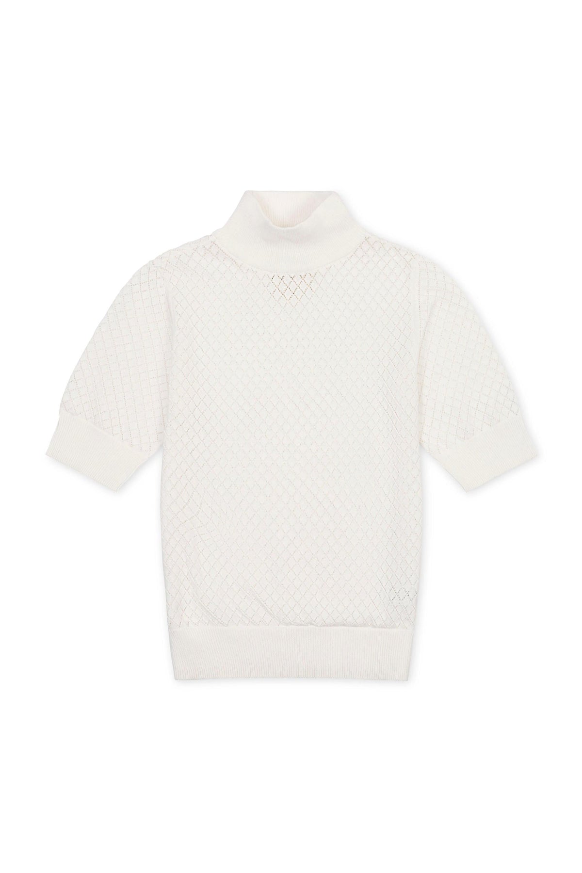 Organic Cotton Diamond Stitch Mock Neck Sweater, White, Women, Family Matching