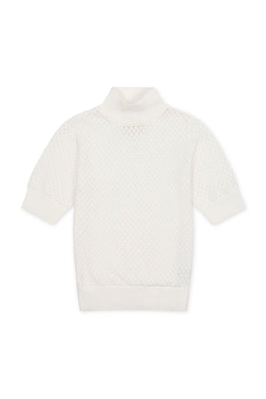 Organic Cotton Diamond Stitch Mock Neck Sweater, White, Women, Family Matching