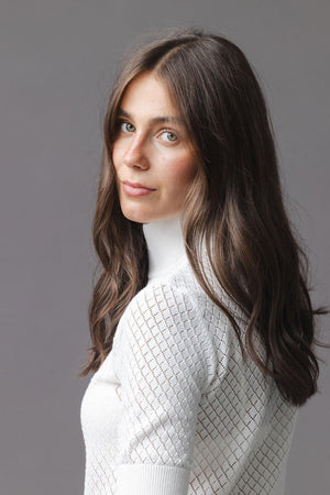 Organic Cotton Diamond Stitch Mock Neck Sweater, White, Women, Family Matching