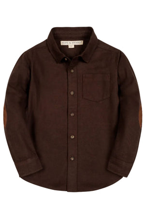 Organic Cotton Flannel Shirt with Elbow Patches, Brown, Size 2T-18