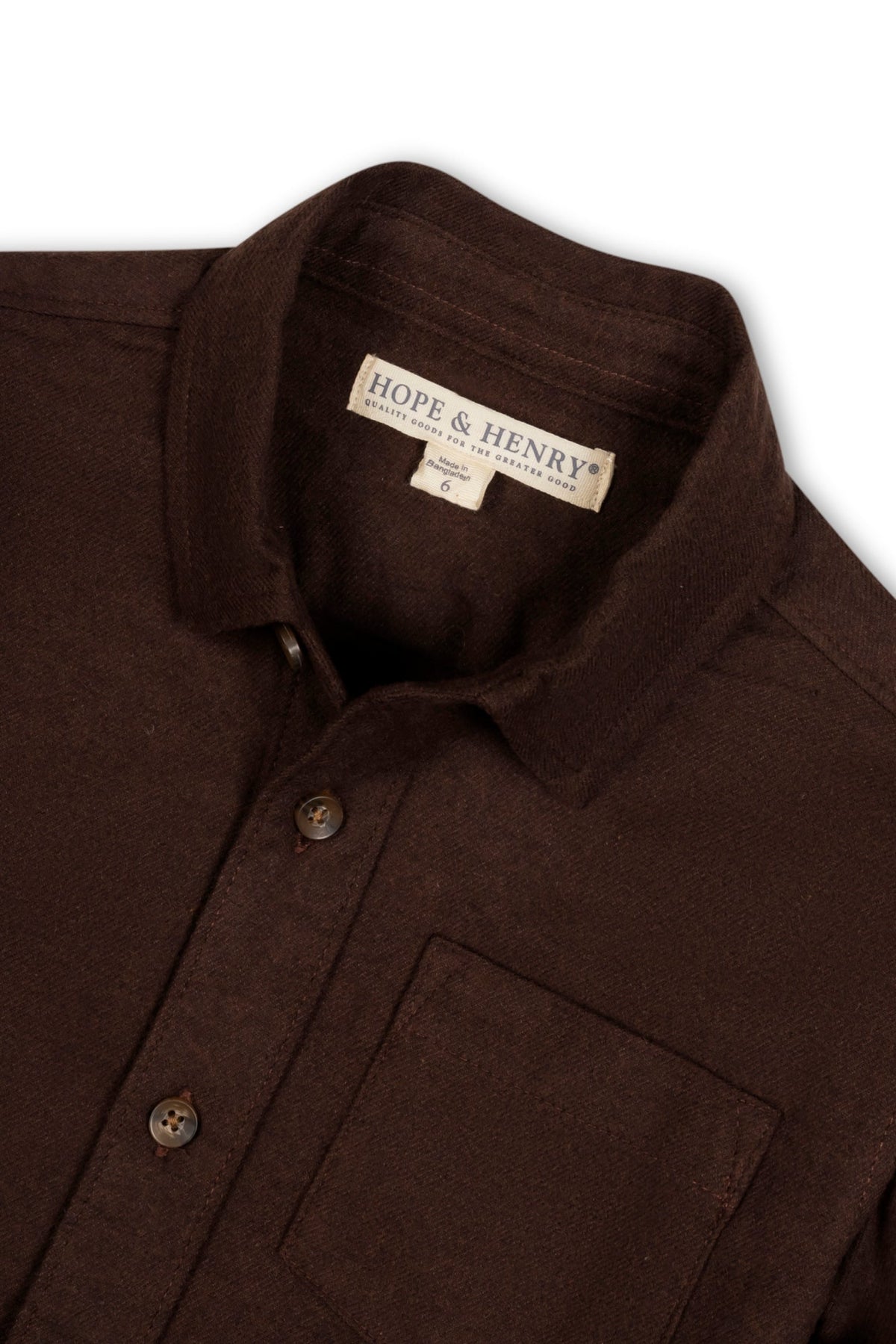 Organic Cotton Flannel Shirt with Elbow Patches, Brown, Size 2T-18