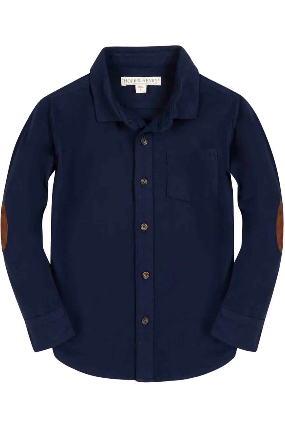Organic Cotton Flannel Shirt with Elbow Patches, Navy, Size 2T-18