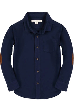 Organic Cotton Flannel Shirt with Elbow Patches, Navy, Size 2T-18