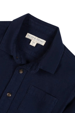 Organic Cotton Flannel Shirt with Elbow Patches, Navy, Size 2T-18