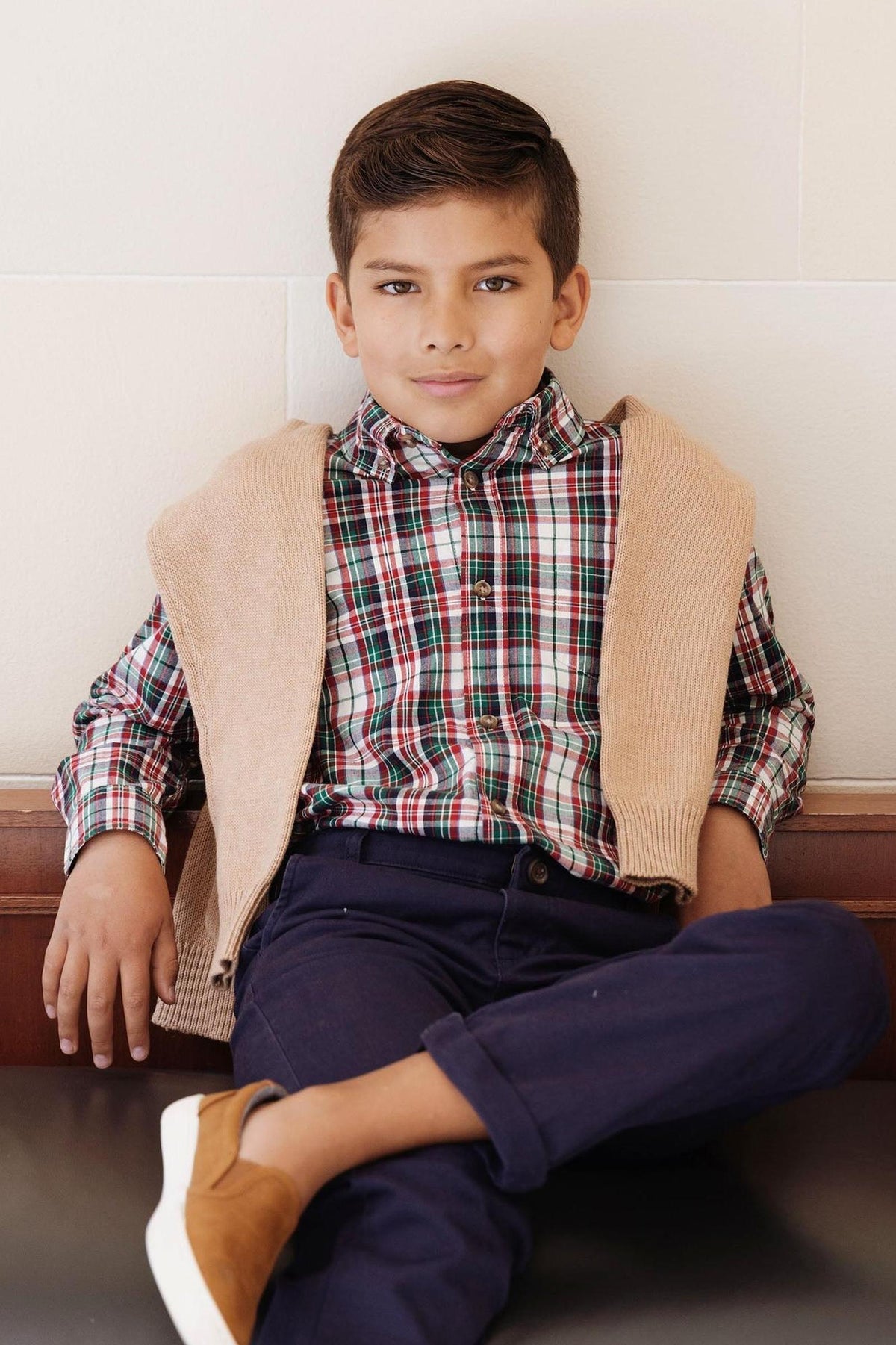 Organic Cotton Stretch Poplin Shirt, Holiday Tartan, Sizes 2T-18, Family Matching