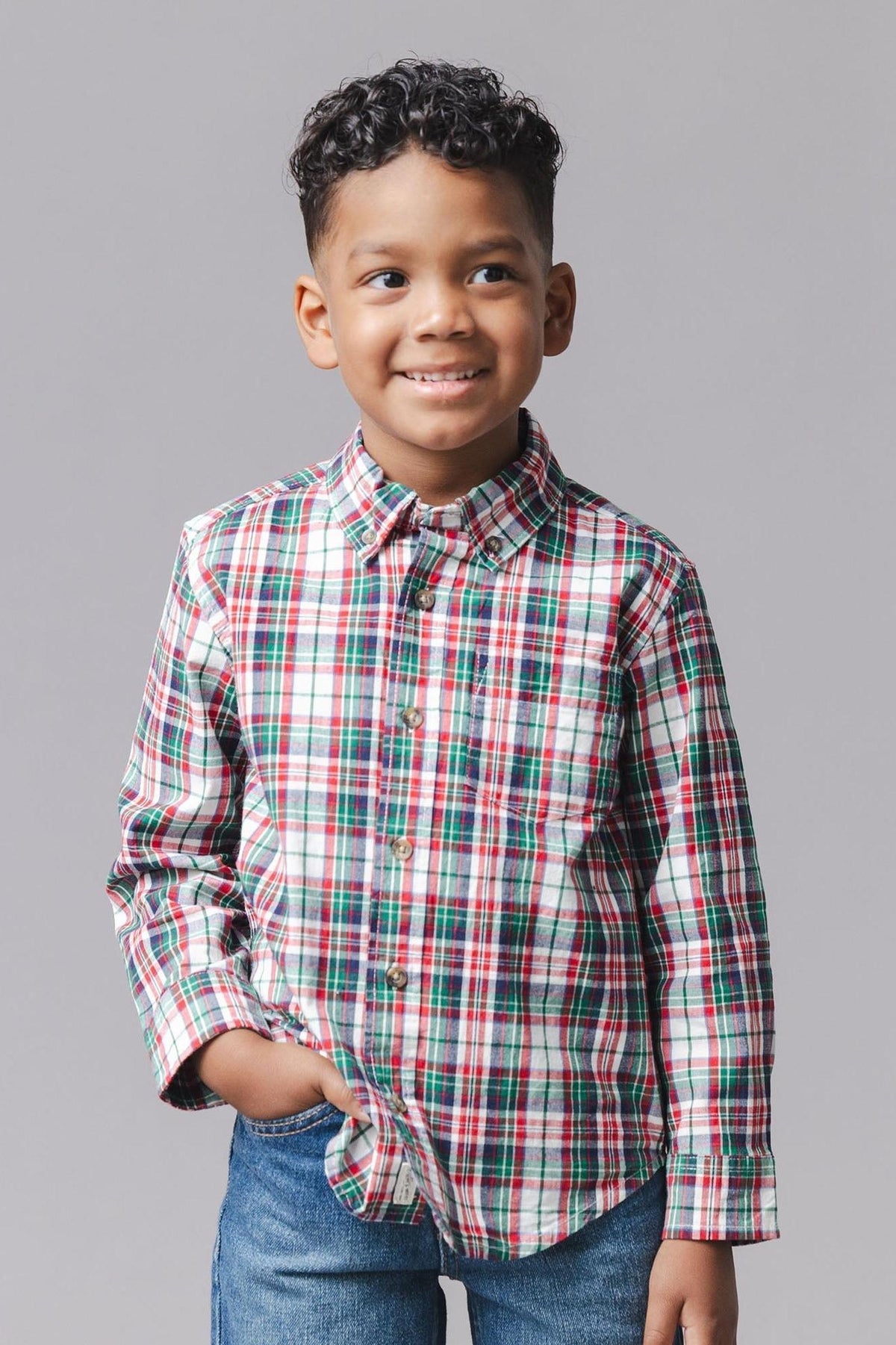 Organic Cotton Stretch Poplin Shirt, Holiday Tartan, Sizes 2T-18, Family Matching