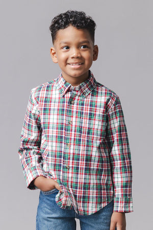 Organic Cotton Stretch Poplin Shirt, Holiday Tartan, Sizes 2T-18, Family Matching