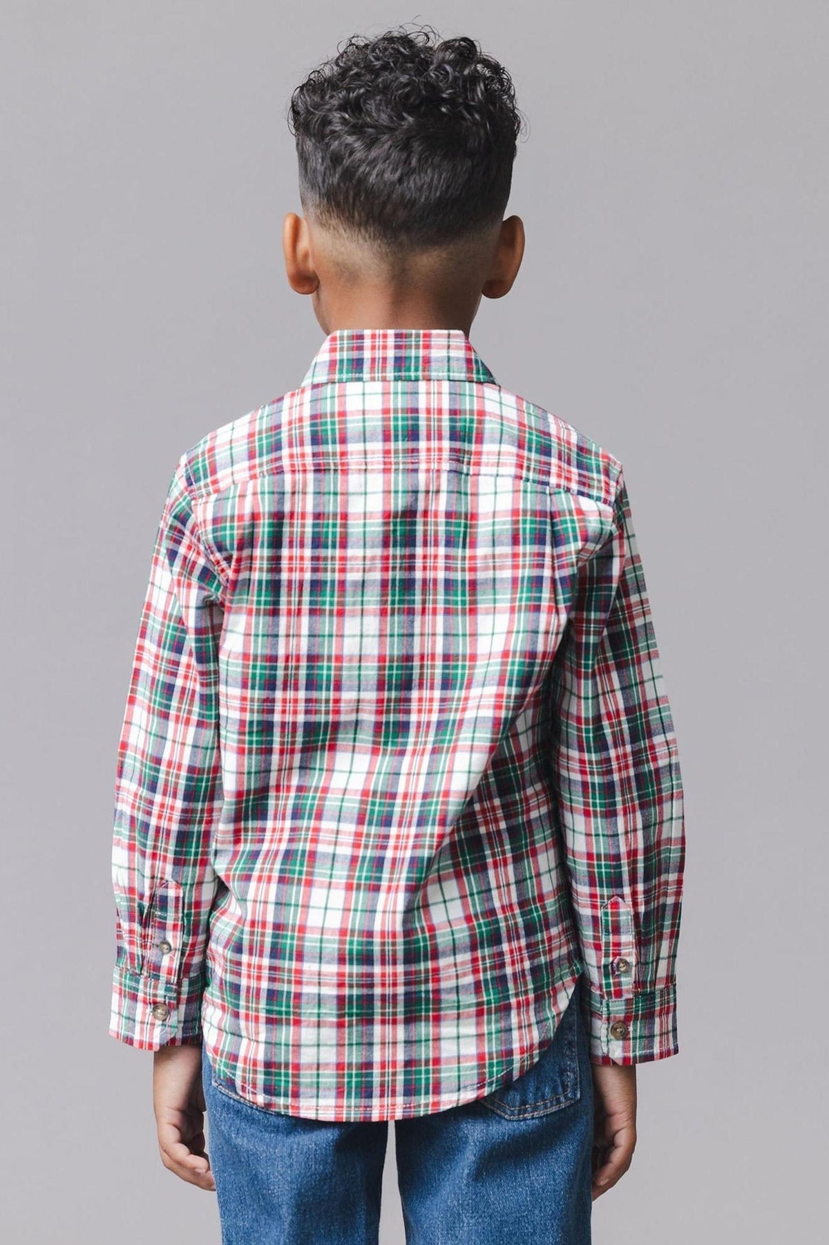 Organic Cotton Stretch Poplin Shirt, Holiday Tartan, Sizes 2T-18, Family Matching