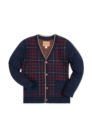 Organic Cotton Tipped Cardigan, Navy Plaid, Sizes 2T-18