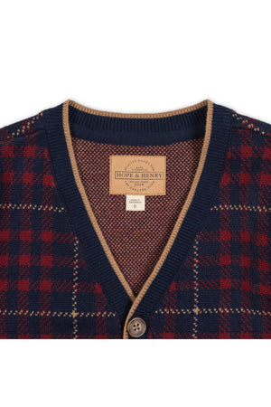 Organic Cotton Tipped Cardigan, Navy Plaid, Sizes 2T-18