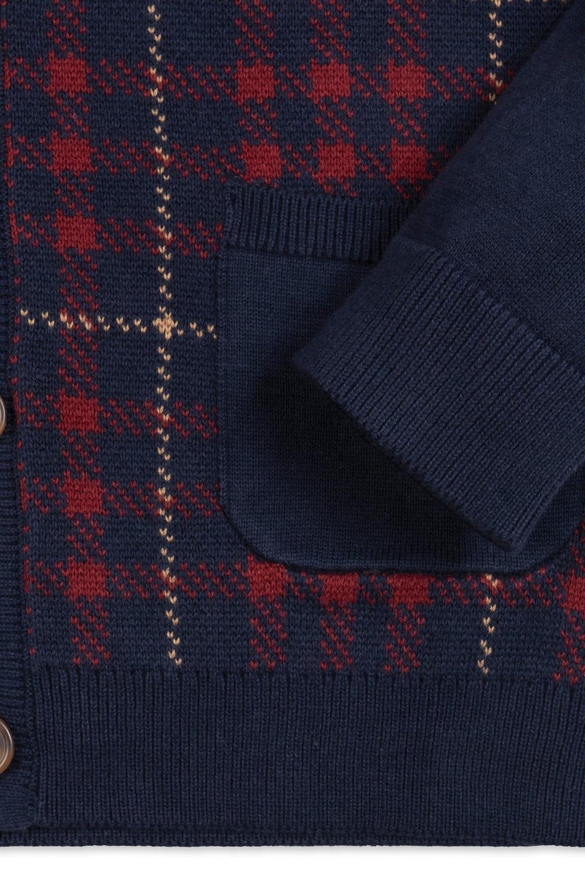Organic Cotton Tipped Cardigan, Navy Plaid, Sizes 2T-18